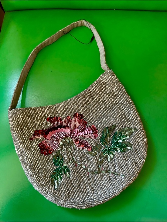 Zara Handbags - Zara Silver Beaded Shoulder Bag with Pink & Green Hummingbird Sequin